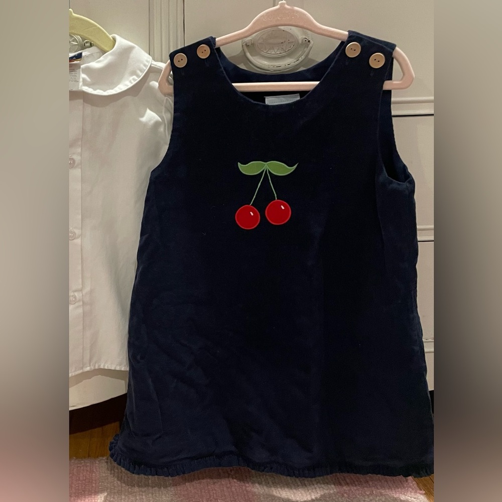 Little English Size 4 Cherry Embroidery Corduroy Jumper Dress
